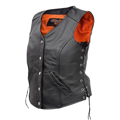 Vance Economy Leather Ladies Five-Snap Lace Side Vest