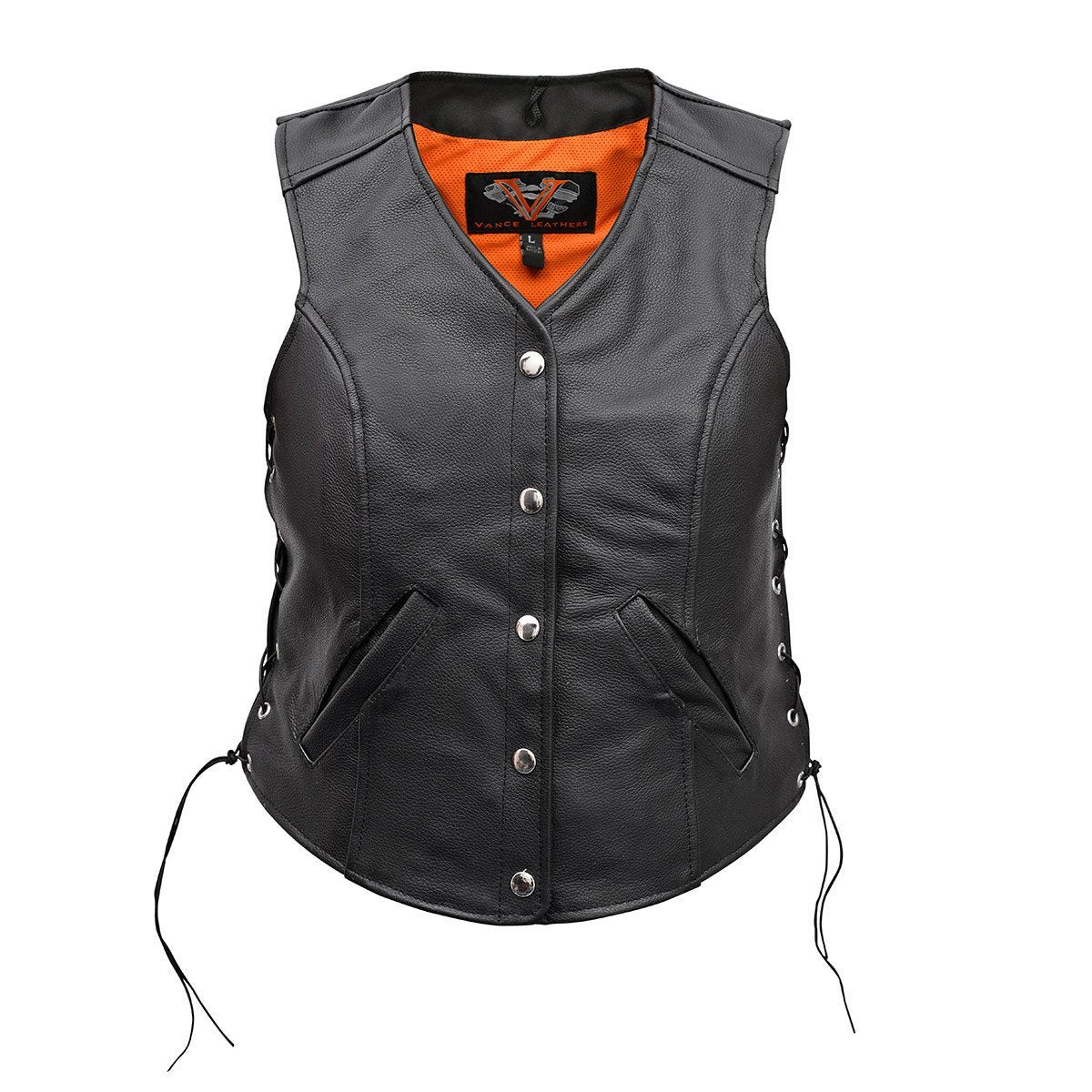 Vance Premium Leather Ladies Five-Snap Lace Side Vest