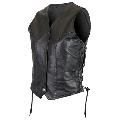 Vance Ladies Premium Cowhide Studded Leather Vest