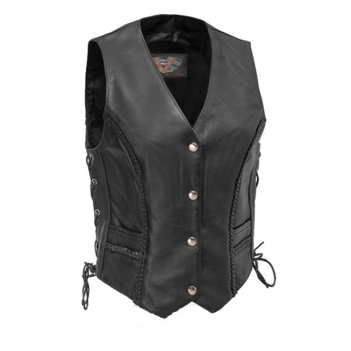 Vance Leather Ladies Lace Side Vest with Gun Pockets and Trimmed In Braid