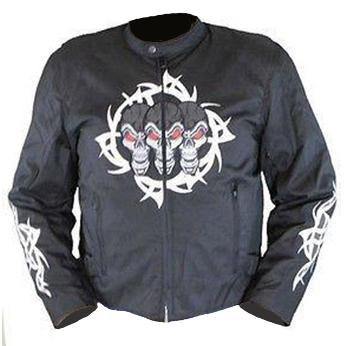 Vance Leather Men's Textile Jacket with Reflective Skull and Razor Wire Highlights