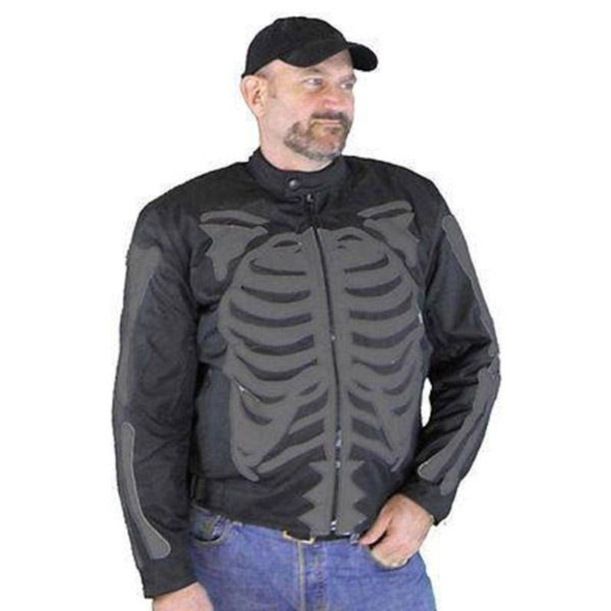 Vance Leather Men's Reflective Skeleton Textile Jacket with Dark Gray Bones