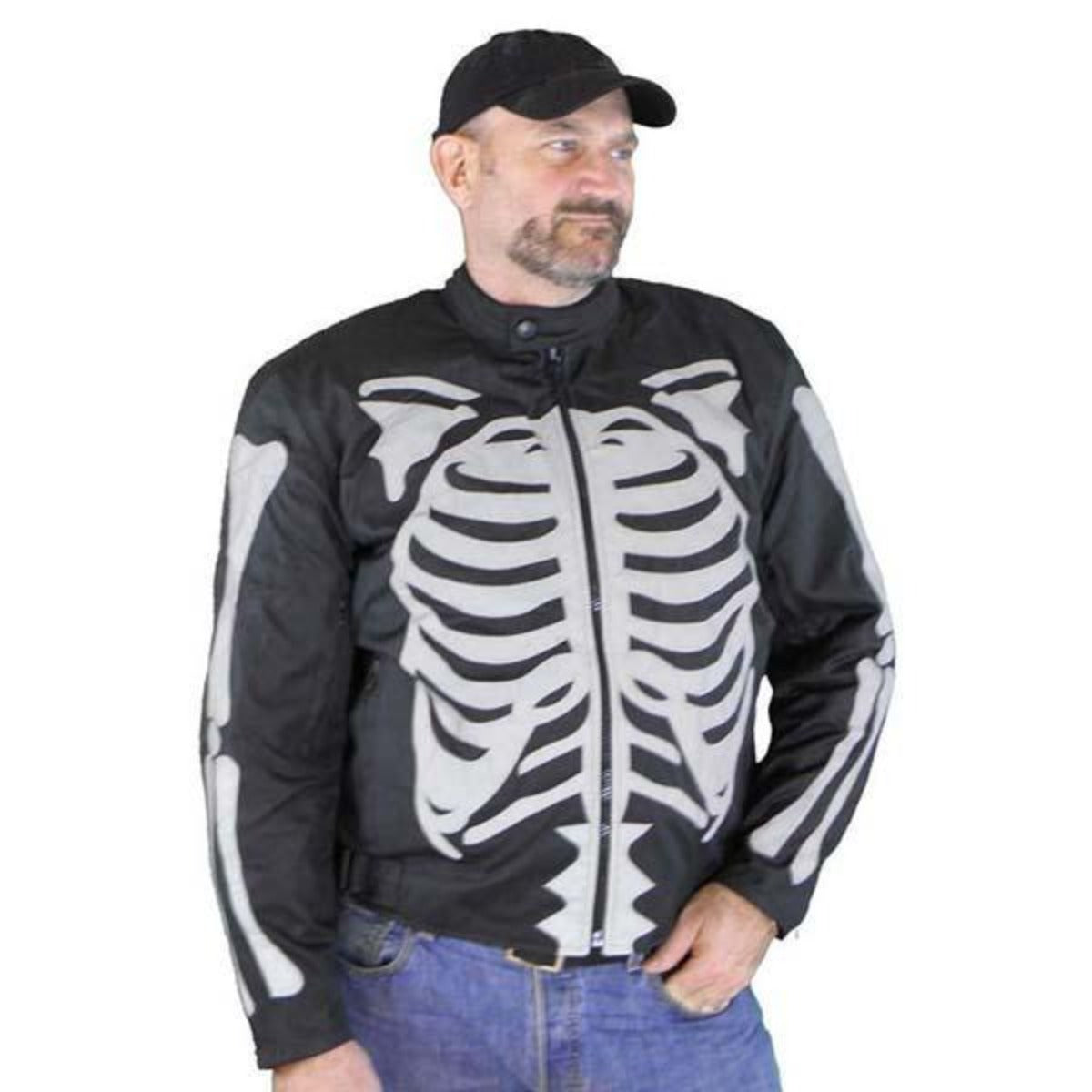 Vance Leather Men's Textile Jacket with Gray Reflective Skeleton and Armor