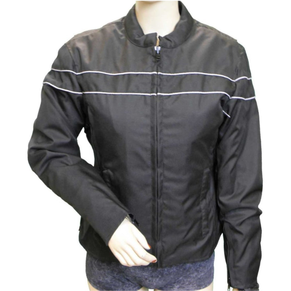 Vance Leather Textile Jacket with Reflective Piping and Lady Rider Embroidered on Back