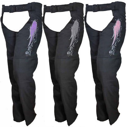 Vance Leather Women's Textile Chaps with Reflective Wings & Embroidery