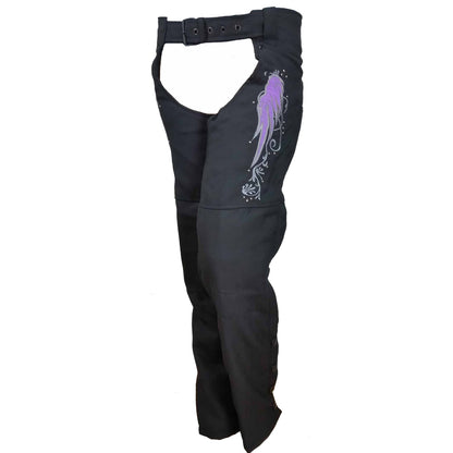 Vance Leather Women's Textile Chaps with Reflective Wings & Embroidery