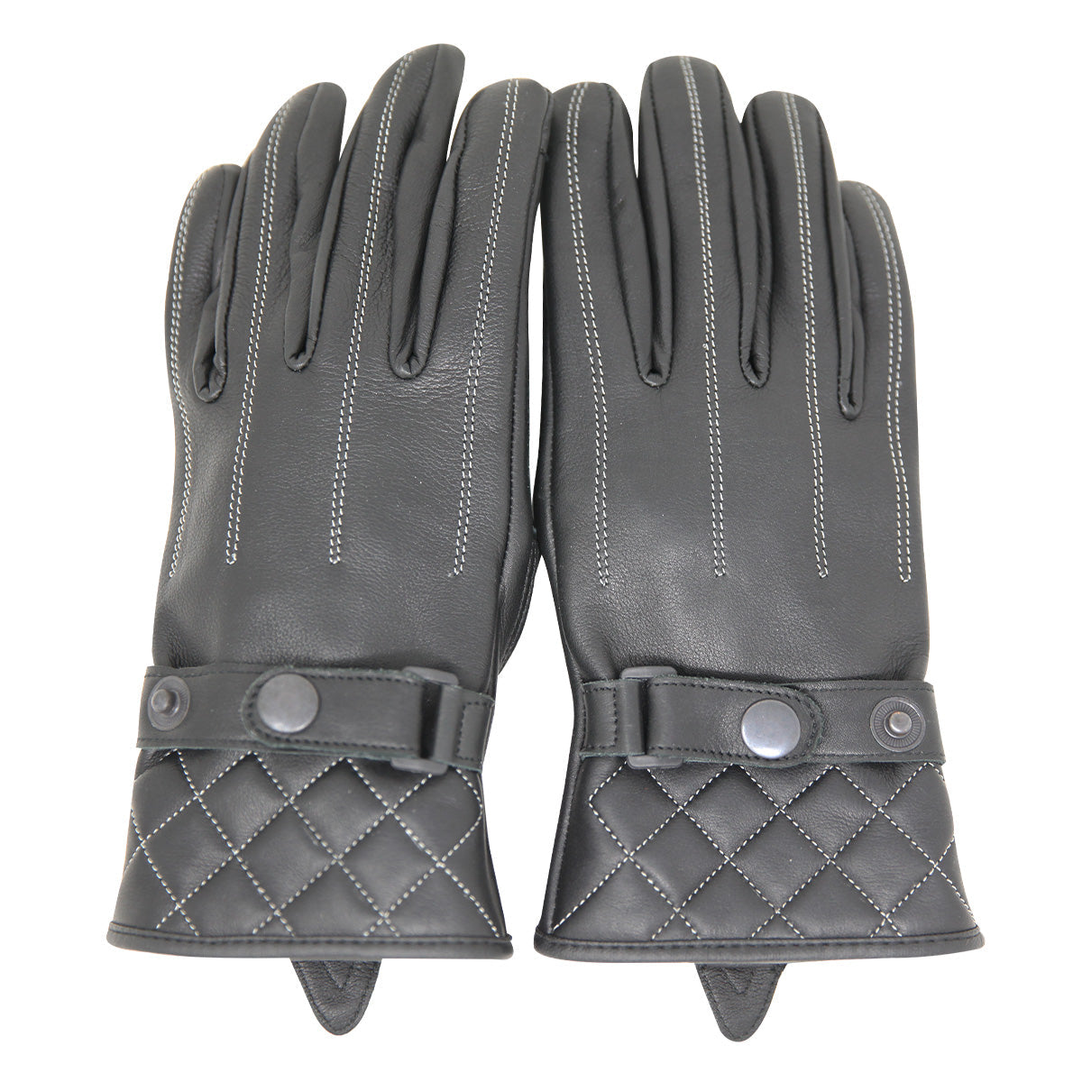 Vance Leather Women's Premium Waxed Leather Motorcycle Gloves w/White Stitching