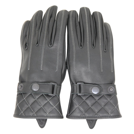 Vance Leather Women's Premium Waxed Leather Motorcycle Gloves w/White Stitching