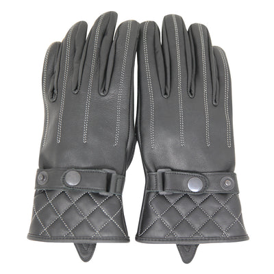 Vance Leather Women's Premium Waxed Leather Motorcycle Gloves w/White Stitching