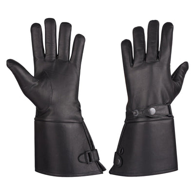 A pair of Vance Men's Thermal Lined Leather Gauntlet Gloves w Snap Wrist & Cuff, perfect for keeping your hands warm during the winter season, displayed elegantly against a clean white background.