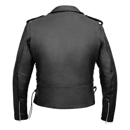 Vance Leather Men's Basic Classic Motorcycle Jacket with Lace Sides & Zip out Liner