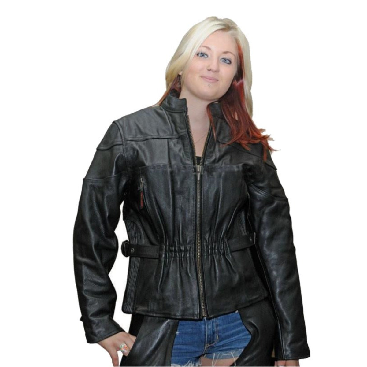 Vance Ladies Leather Black Stripe Racer