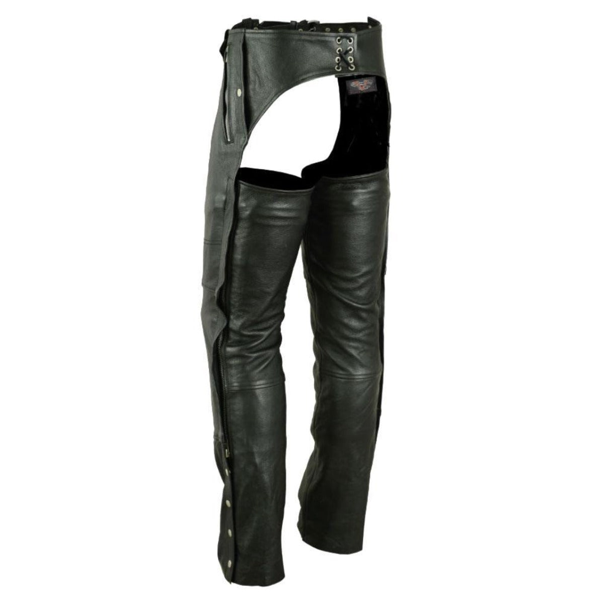Vance Leather Black Four Pocket Biker Leather Motorcycle Chaps, Unisex