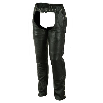 Vance Leather Black Four Pocket Biker Leather Motorcycle Chaps, Unisex
