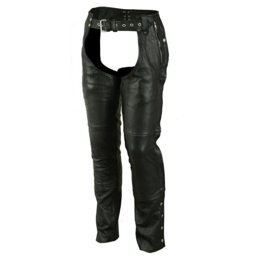 Vance Leather Black Four Pocket Biker Leather Motorcycle Chaps, Unisex