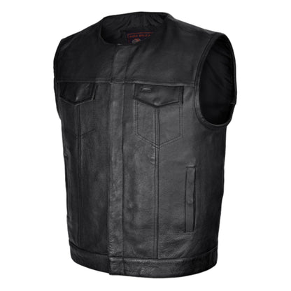 Vance Men's Zipper and Snap Closure Leather Motorcycle Club Vest