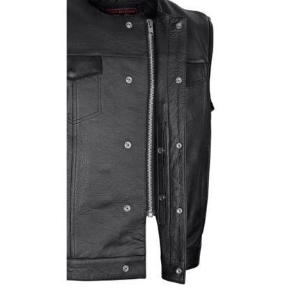 Vance Men's Zipper and Snap Closure Leather Motorcycle Club Vest