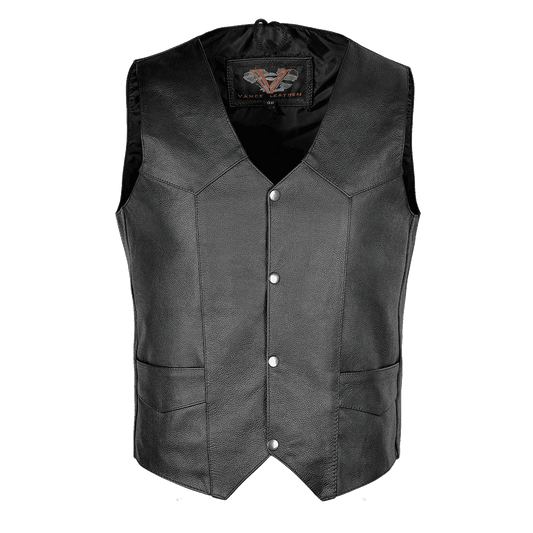 Vance Premium Leather Men's Plain Side Vest with Single Seam Back