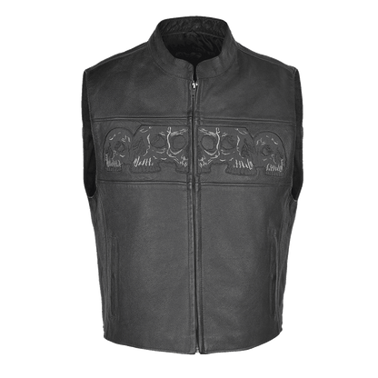 Vance Leather Men's Reflective Skull Vest with Four Pockets