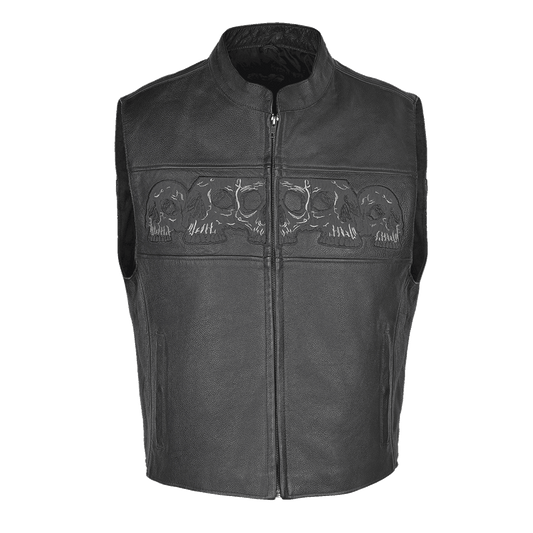 Vance Leather Men's Reflective Skull Vest with Four Pockets