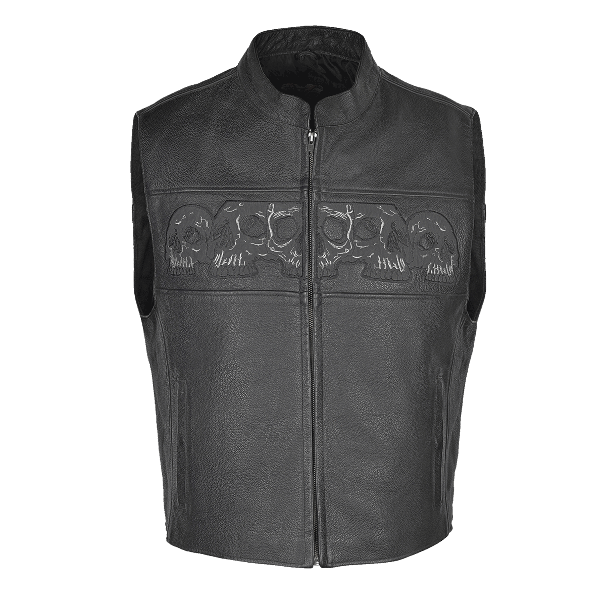 Vance Leather Men's Reflective Skull Vest with Four Pockets