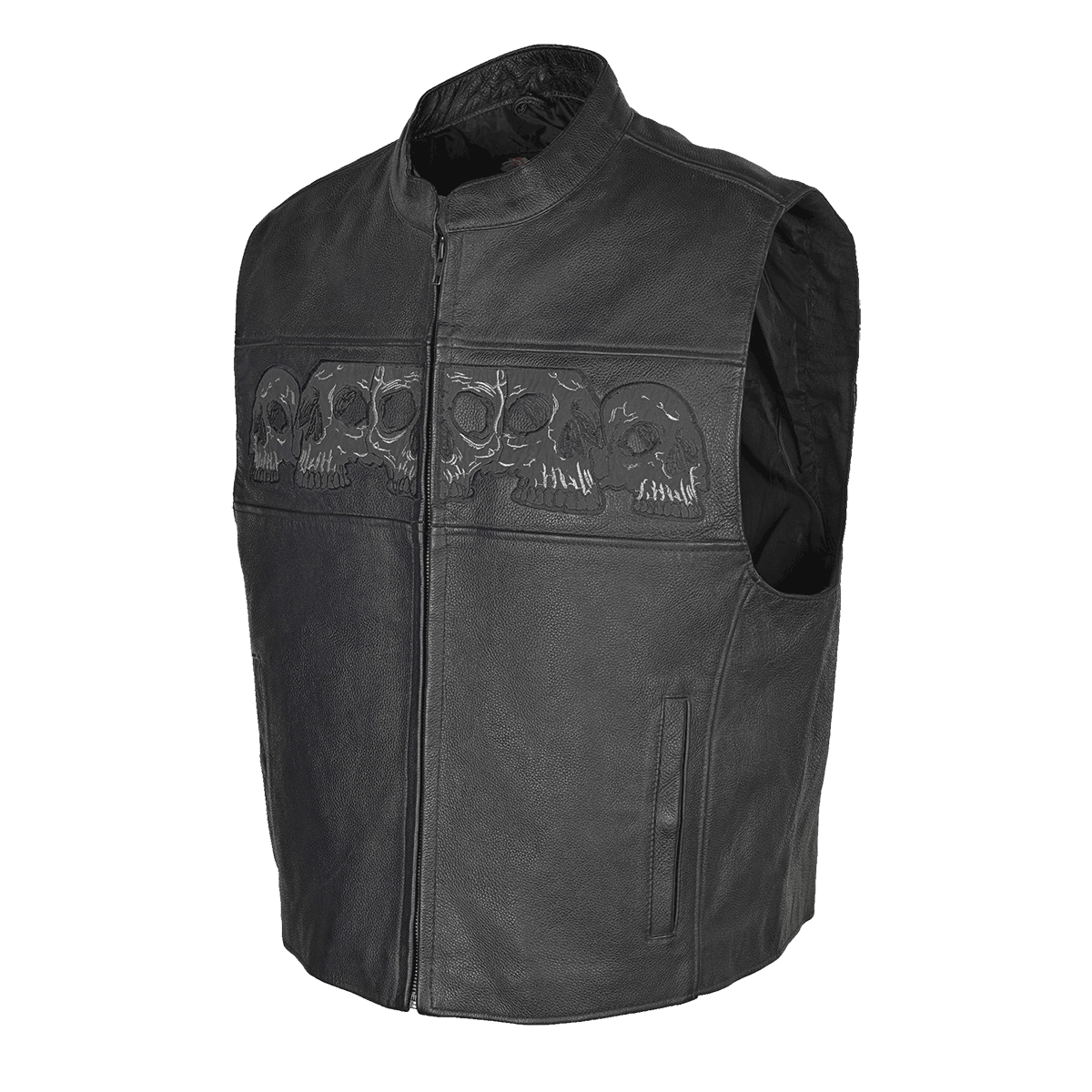 Vance Leather Men's Reflective Skull Vest with Four Pockets