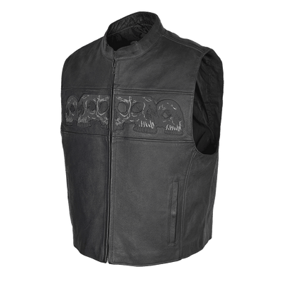 Vance Leather Men's Reflective Skull Vest with Four Pockets