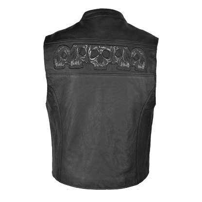Vance Leather Men's Reflective Skull Vest with Four Pockets