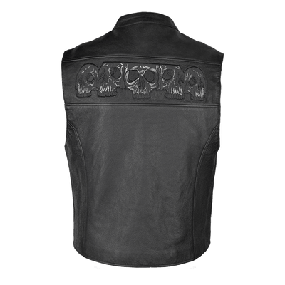 Vance Leather Men's Reflective Skull Vest with Four Pockets