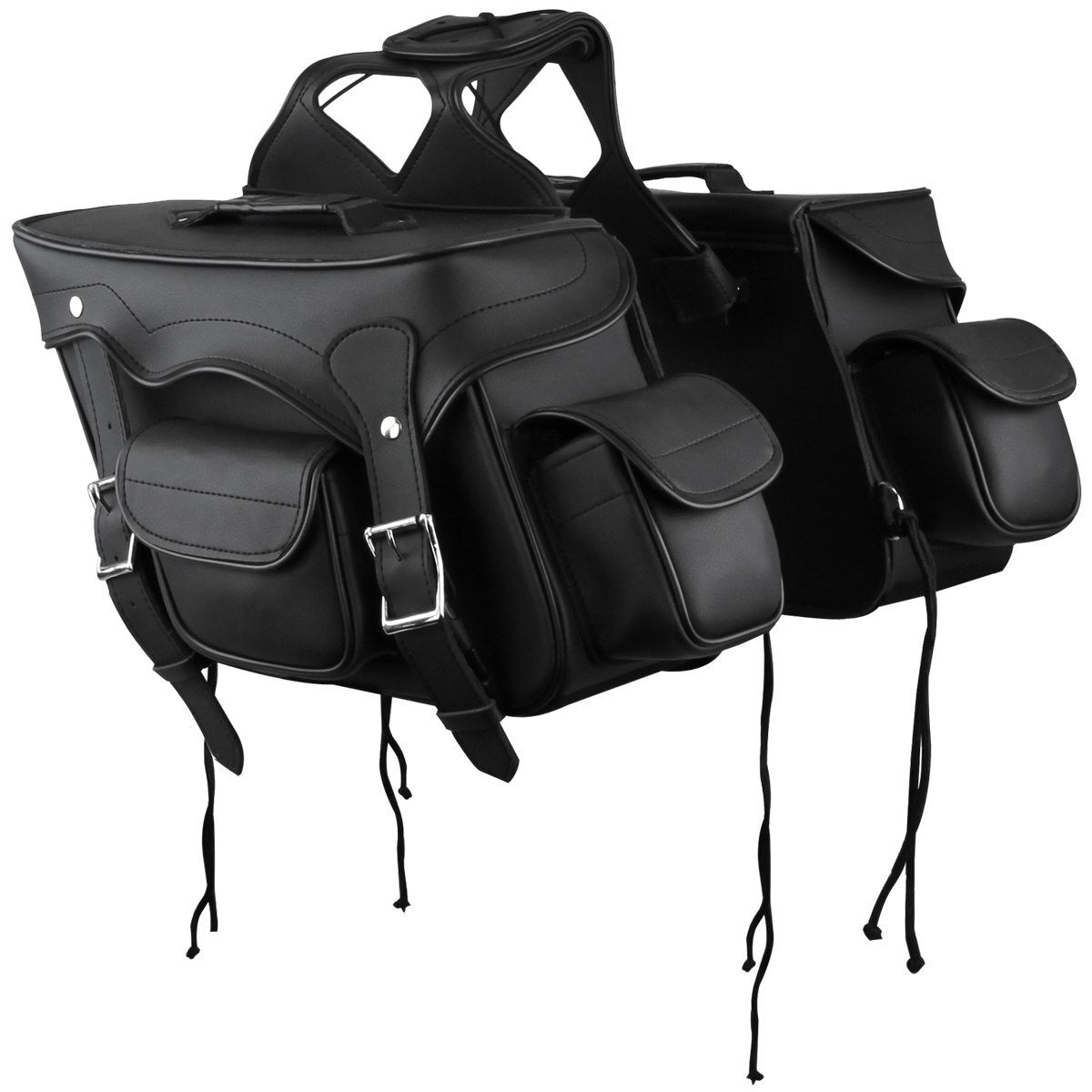 Vance Leather Black Saddle Bag With Outside Pockets