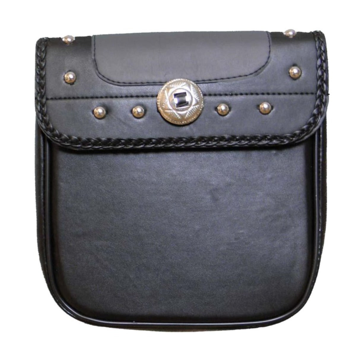 Vance Leather Studded and Braided Sissy Bar Bag, Black/Gray