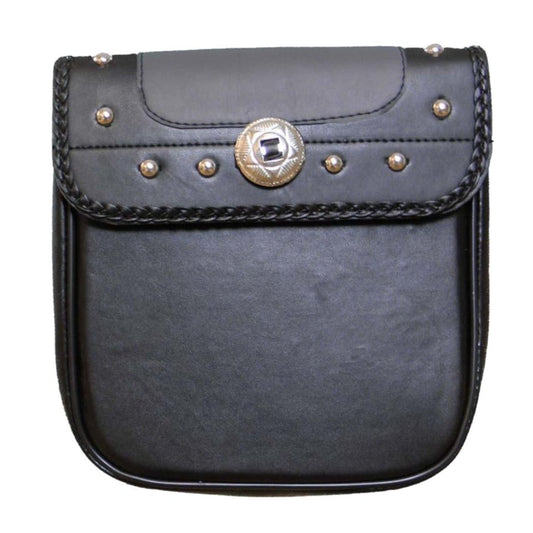 Vance Leather Studded and Braided Sissy Bar Bag, Black/Gray