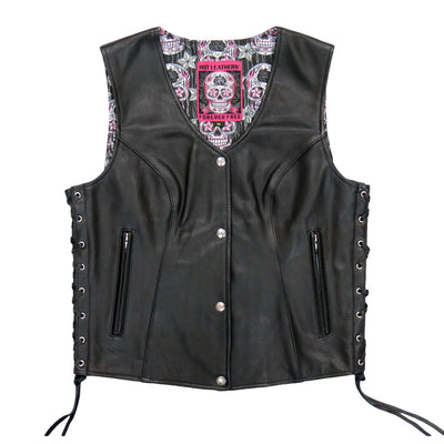 Hot Leathers Women's Sugar Skull Lined Vest With Concealed Carry Pockets