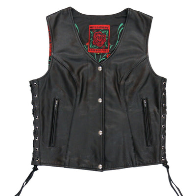 Hot Leathers Women's Red Rose Lined Vest With Concealed Carry Pockets