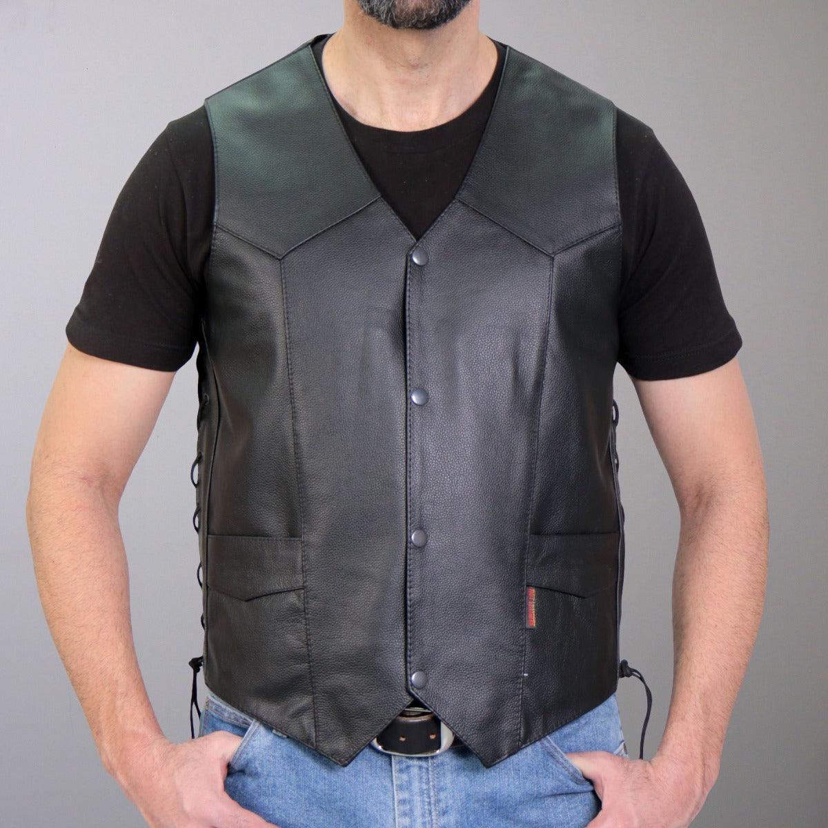 Hot Leathers Men's Cowhide Leather Vest W/ Side Lace - American Legend Rider