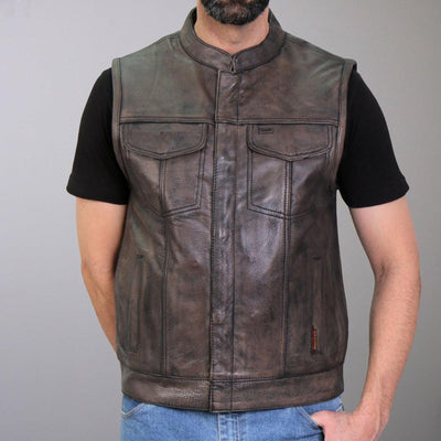 Hot Leathers Distressed Brown Leather Motorcycle Club Vest - American Legend Rider