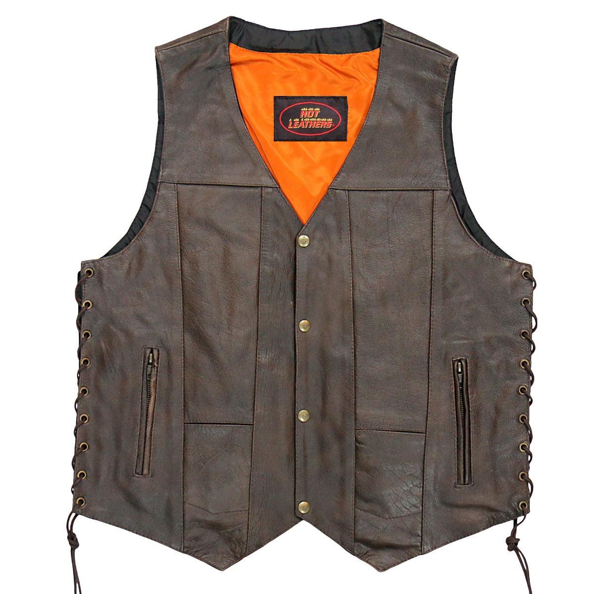Hot Leathers Men's Retro Brown Vest Ten Pocket Carry Concealed - American Legend Rider