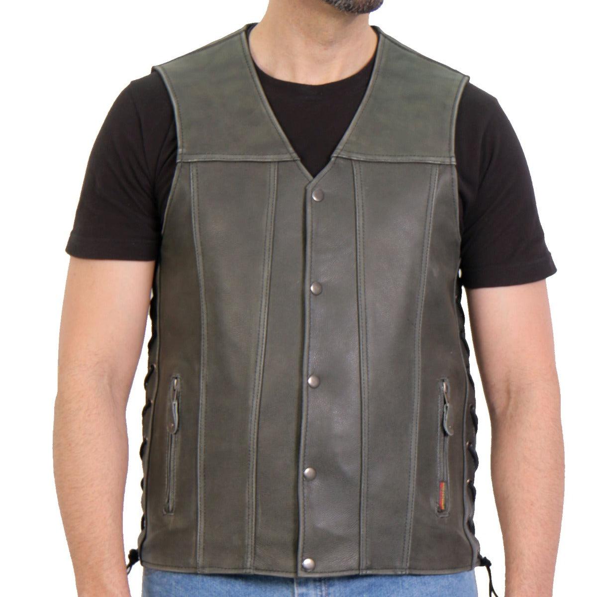 Hot Leathers Grey Rub-Off Heavyweight Leather Vest - American Legend Rider