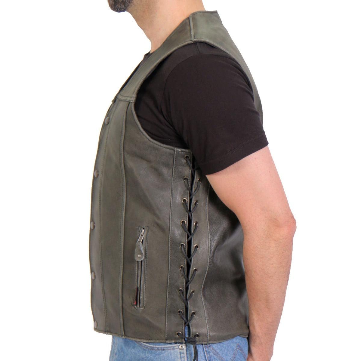 Hot Leathers Grey Rub-Off Heavyweight Leather Vest - American Legend Rider