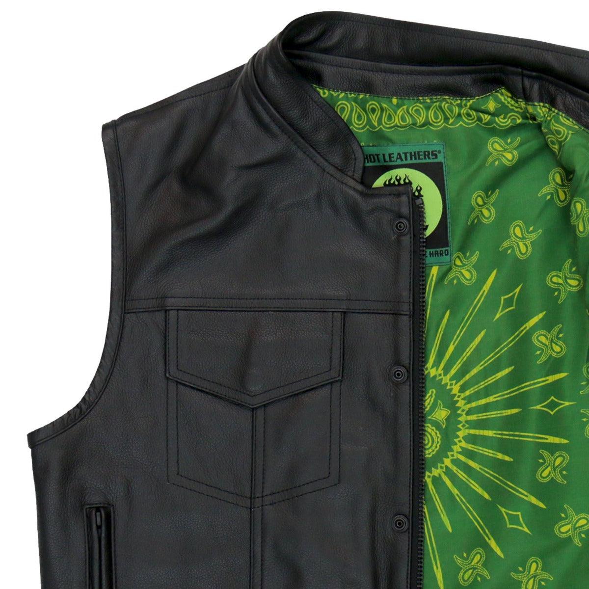 Hot Leathers Club Vest Paisley Green Liner Carry Conceal - American Legend Rider