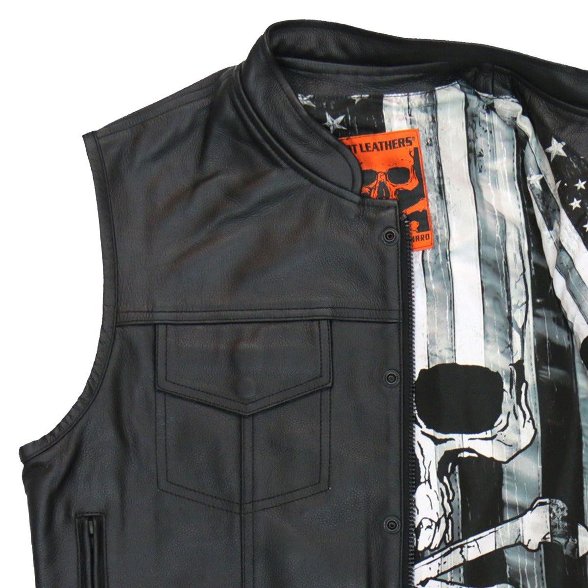 Hot Leathers Club Vest Skull Flag Liner Carry Conceal - American Legend Rider