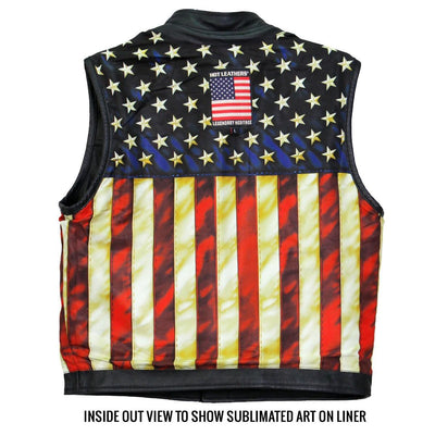Hot Leathers Club Vest Vintage Flag Liner Carry Conceal - American Legend Rider