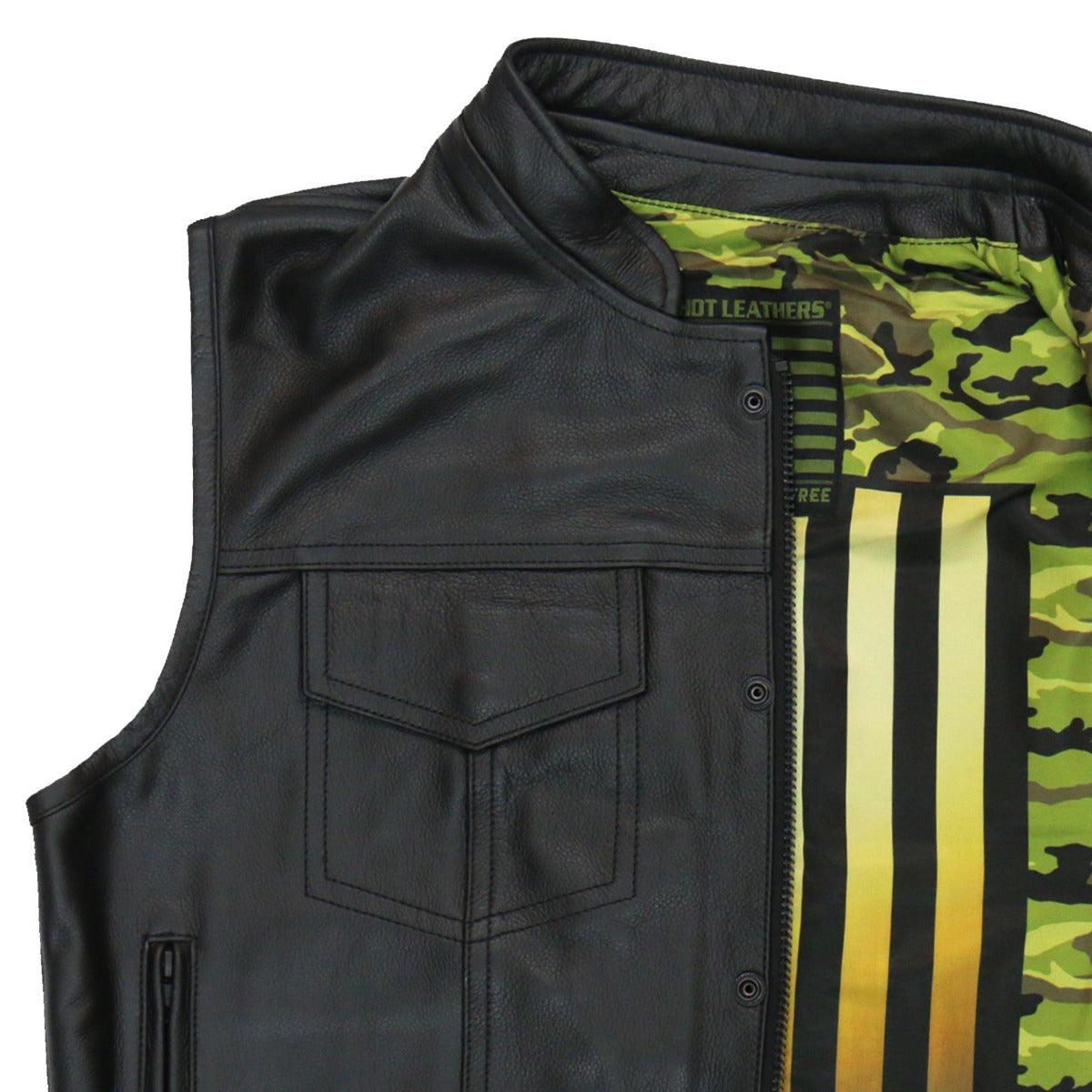 Hot Leathers Club Vest Camo Flag Liner Carry Conceal - American Legend Rider