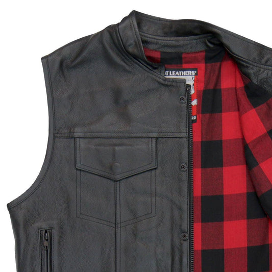Hot Leathers Red Flannel Lined Leather Vest With Carry Conceal - American Legend Rider