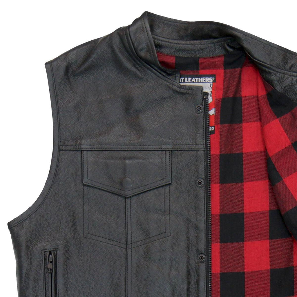 Hot Leathers Red Flannel Lined Leather Vest With Carry Conceal