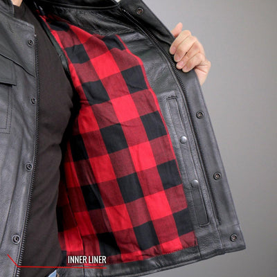 Hot Leathers Red Flannel Lined Leather Vest With Carry Conceal - American Legend Rider
