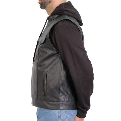 Hot Leathers Men's Leather Vest With Hoody - American Legend Rider