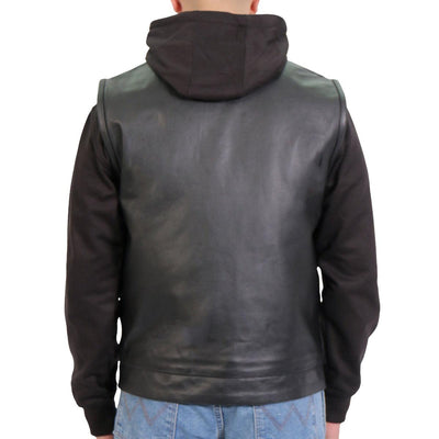 Hot Leathers Men's Leather Vest With Hoody - American Legend Rider