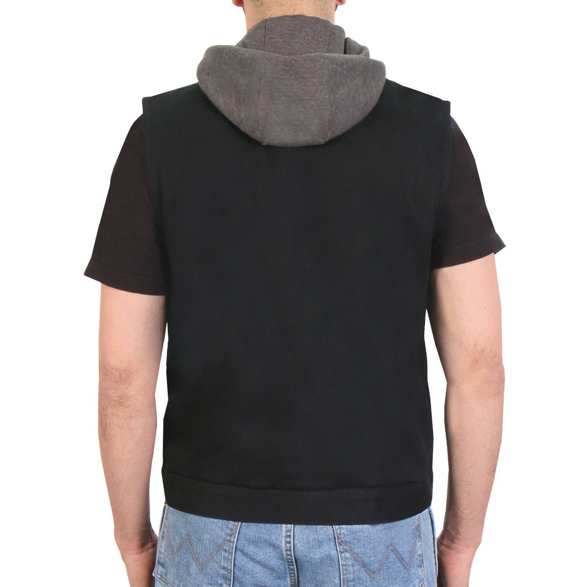 Hot Leathers Men's Black Denim Hooded Conceal Carry Vest