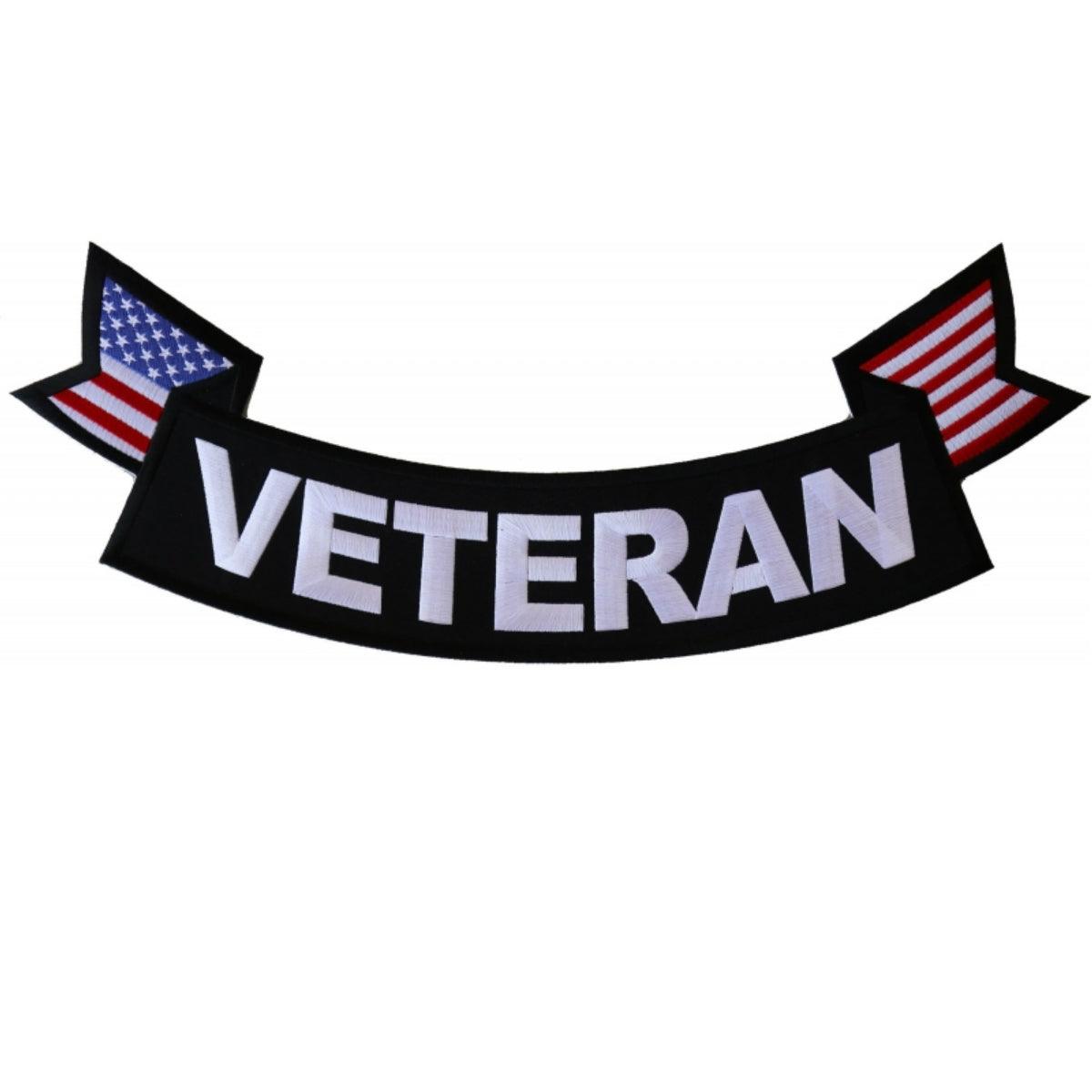 Daniel Smart Veteran Rocker With Flags Embroidered Iron On Patch, 15 x 6 inches - American Legend Rider